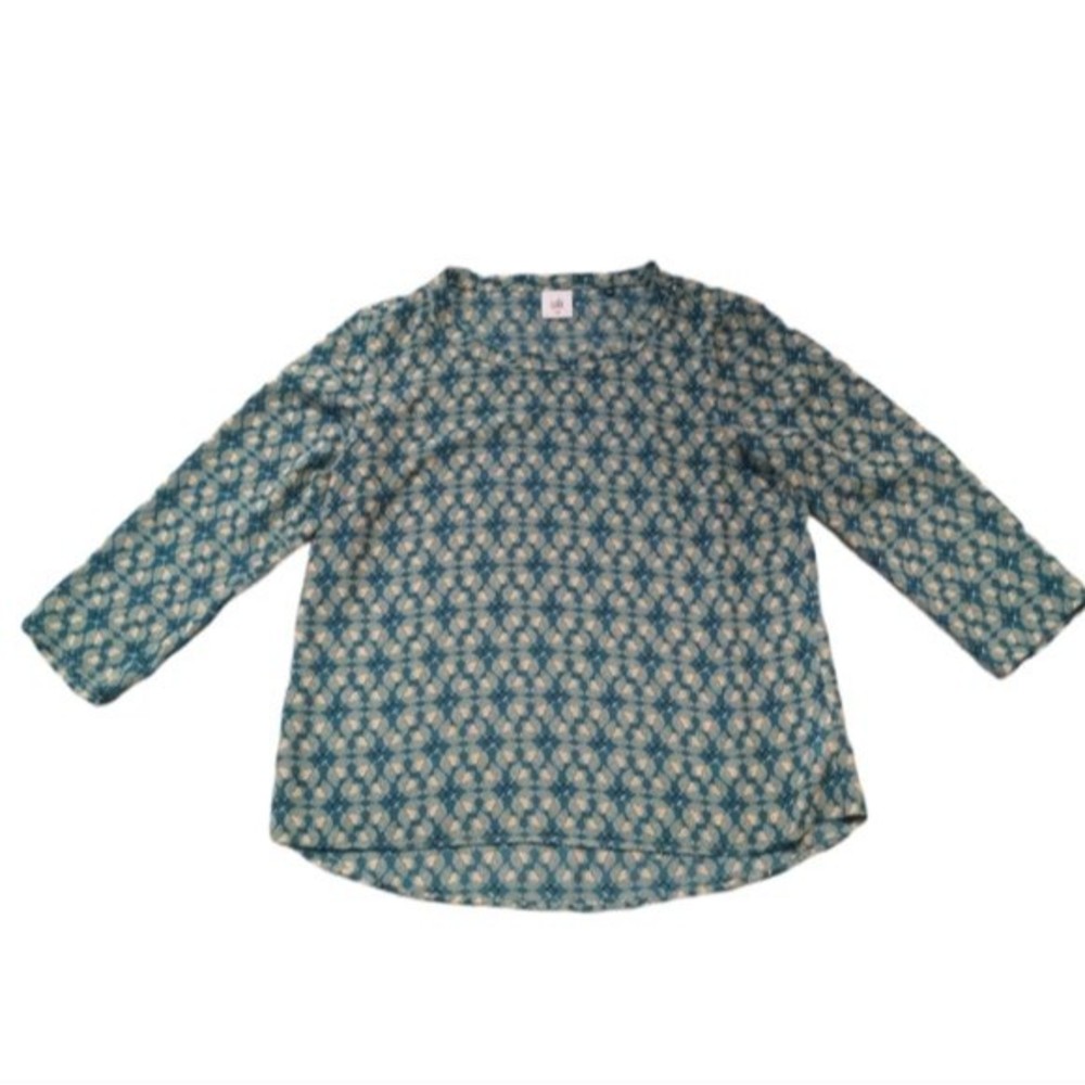 Cabi Jade and‎ Cream Leaf Floral 3/4 Sleeve Sheer Top Size Medium